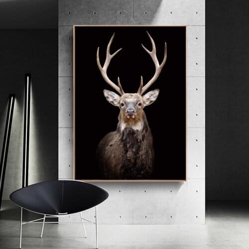 Black Deer Wall Art Canvas Paintings Posters and Prints Animal Wall Pictures for Living Room Home Wall Cuadros Decor No Frame