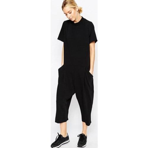 Black Casual Jumpsuit For Women Side Pocket Loose Fitting Body Feminino Jumpsuits Romper Overalls Pants Tracksuit