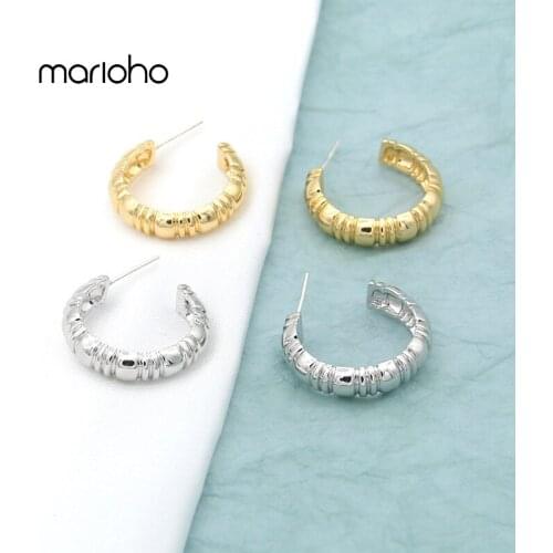 Design Trend Metal Spiral Texture C Shape Opening Hoop Earrings Gold Silver Color Geometric Earrings Simple Jewelry Party Women