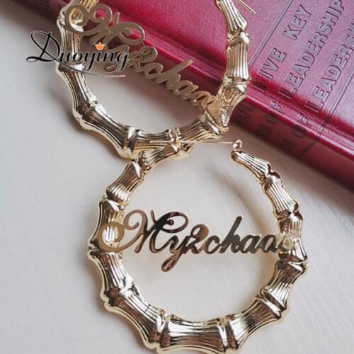 Duoying 30mm-90mm Custom Bamboo Hoop Earrings Customize Name Earrings Bamboo Style Personality Earrings Hiphop Style Earring
