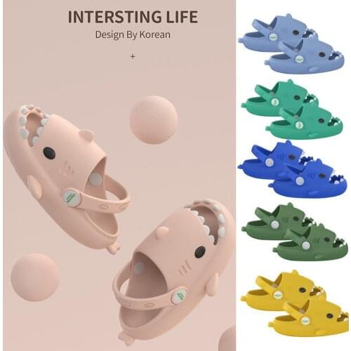 Ele-choices 1 Pair Slip-proof Slippers Cartoon Shark Design Non-slip Baby Slippers Shoe for Outdoor