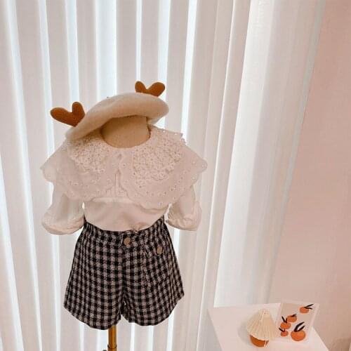 Girls Set White Shirt+plaid Shorts Pants New Autumn Childrens Long Sleeve Shirt Girls Baby Two-piece Set Fashion
