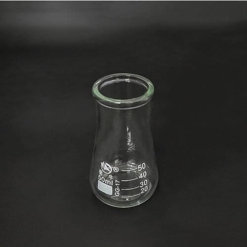 Conical flask,Wide neck with graduations,Capacity 50ml,O.D. of neck 34mm,Erlenmeyer flask with normal neck