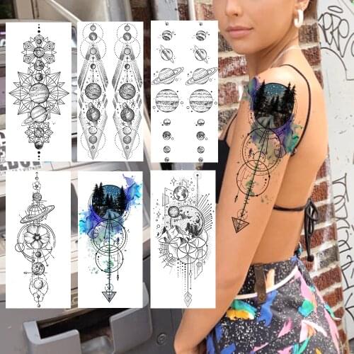 Creative Anchor Tattoos Sticker Realistic Fake Galaxy Planets String Waterproof Temporary Tattoos For Women Men Body Art Tatoos