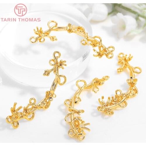 6PCS 12x37MM 24K Gold Color Brass with Flower Branch Connect Charms High Quality Diy Jewelry Findings Accessories