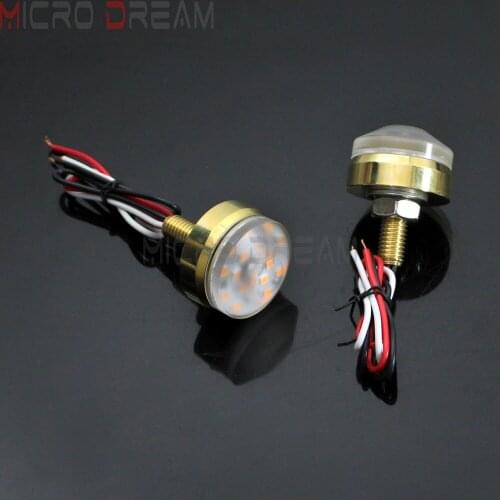 Motorcycle Amber LED Handlebar Brass 1" Bar End Turn Signal Light 25mm Grip End Flasher Left/Right Side Marker Lamp Universal