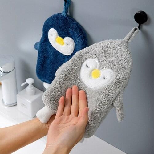 Cartoon Hanging Hand Towel Washcloths Soft Coral Velvet Quick Drying Towels Animal Penguin Kitchen Soft Bath Towel New
