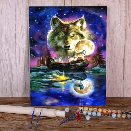 Moon And Wolf DIY Painting By Numbers Package Oil Paints 50*70 Canvas Painting Decorative Paintings For Handicraft