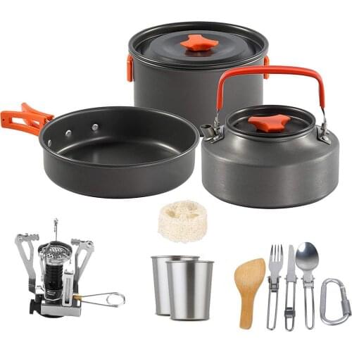 Aluminum Alloy Outdoor Camping Cookware Set Cookware Utensils Tableware Cooking Stove Kit Travel Pan Hiking Picnic Camping Tools