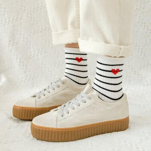 Draw A Little Red Cute Love Heart Socks Stringy Fold Curl Edge Wave Point Stripe Streak Kindness Polka Dot Stripes Coffee Brown