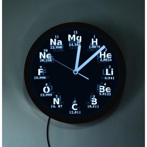 1Piece Science Chemical Elements LED Lighting Wall Clock Chemical Periodic Table LED Neon Sign Wall Clock For Teacher Gift