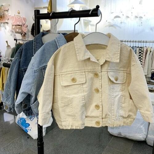 2020 autumn childrens clothing new boys fashion washed denim button lapel casual jacket