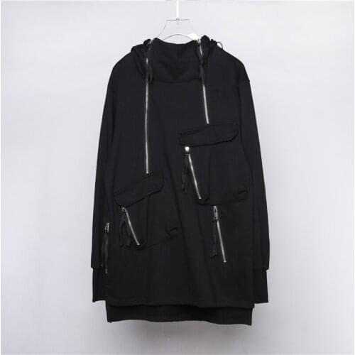 Autumn and winter dark original design hooded man zipper individual pocket assembly function ins fashion fashion jacket