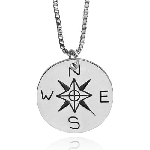 Box chain necklace not all who wander are lost Compass Star Traveler Necklace Find Your True North And South Direction Necklace