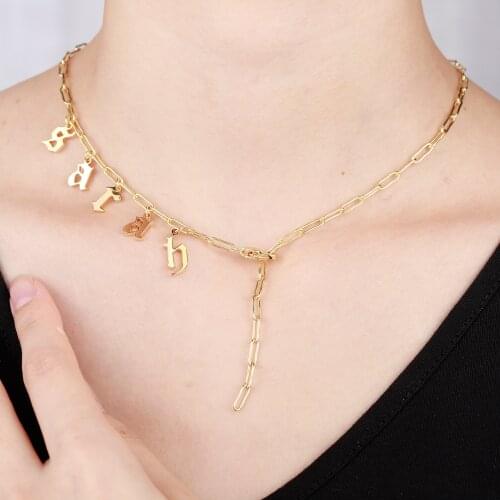 Custom Letters Chokers Necklace For Women Old English Gold Initial Number Pendant Gothic Necklaces Stainless Steel Jewellry Gift