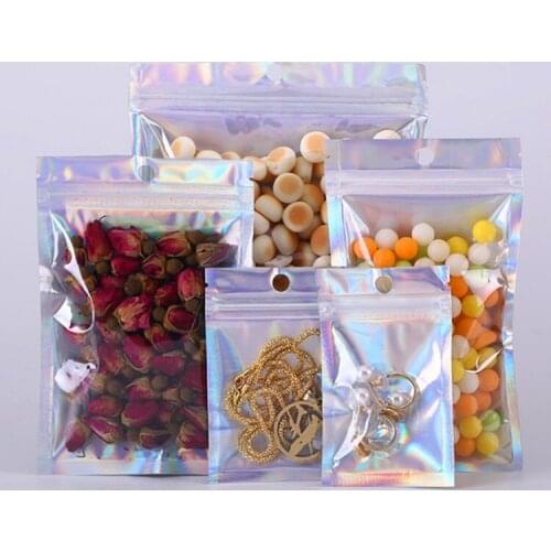 Translucent Laser Ziplock Bags Clear Front Hologram Silver Bags X-mas Gifts Socks Sexy Lingerie Glove Storage Bag