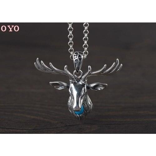 S925 Silver Retro High Polished Surface Thai Silver Elk Sika Deer Optimized Silver Pendant