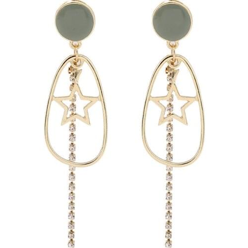 Temperament geometric hollow five pointed star long Tassel Earrings sweet girl earrings earrings