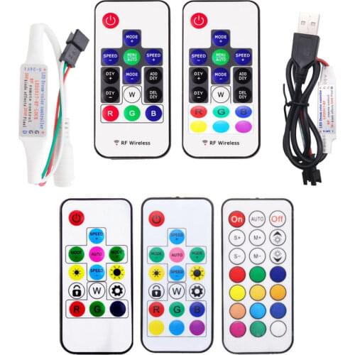 USB/DC MINI 3Keys RF 14/17/21Keys LED Pixel Strip Light Controller For WS2811 WS2812B SK6812 1903 With Remote Controller DC5-24V