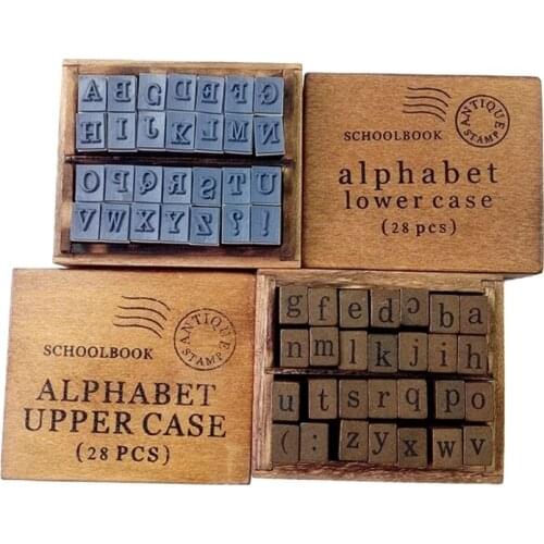 28Pcs Dairy Wooden Rubber Stamps Multipurpose Uppercase Lowercase Alphabet Letter Symbols Vintage Stamp for Scrapbooking