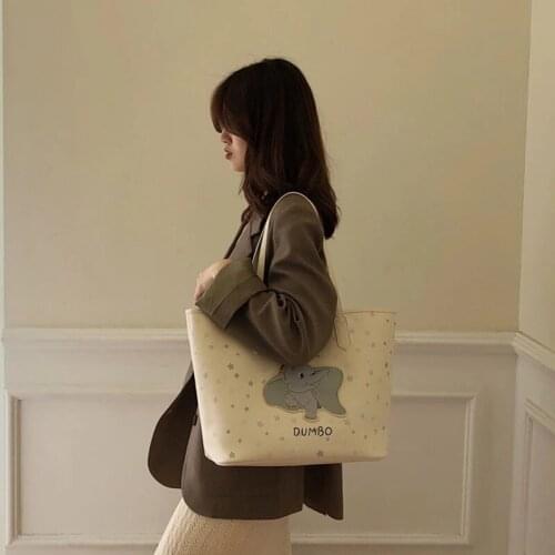 Disney 2 Pieces Shoulder Bags+Handbag Cartoon Dumbo Women PU Lady Tote Large Capacity Bag Women Bags Fashion Handbag