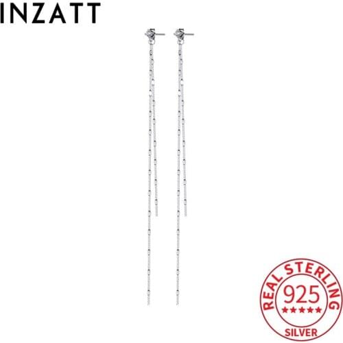 INZATT Real 925 Sterling Silver Long Chain Tassel Zircon Drop Earrings For Women Classic Fine Jewelry Minimalist Accessories
