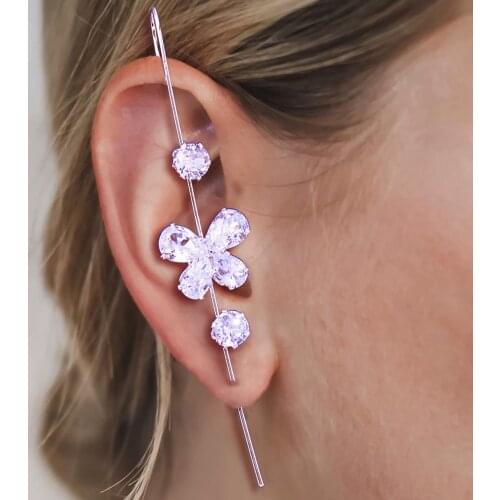 Stonefans 1PC Wrap Needle Pin Ear Zircon Hook Earrings for Women Surround Auricle Inlaid Wedding Earring Piercing Stud Jewelry