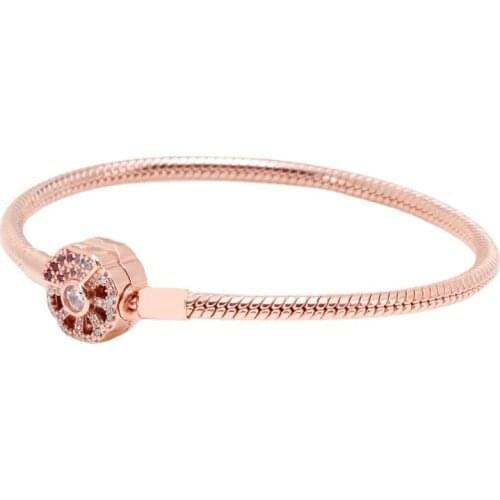 Bewill 925 Sterling Silver Pink fan snake bone bracelet Fit Women Bead Charm Diy Fashion Jewelry