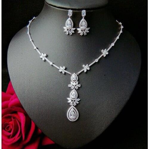 HIBRIDE Elegant Long Shinny CZ Dangle jewelry Sets Sparking Zircon Luxury Wedding jewelry Set Bijoux for Women Party Gifts N-25