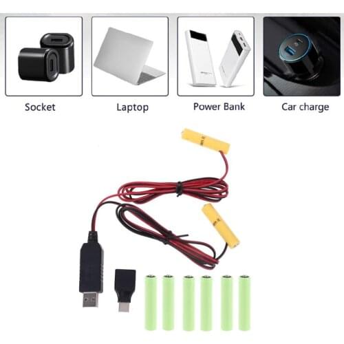 2in1 USB or Type C to Dual LR03 AAA Battery Eliminator Power Supply Cable Can Replace 1-4pcs AAA Battery For Toy LED Light