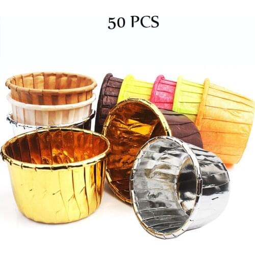 50PCS Crimping Cup Gold Silver Cupcake Wrappers Baking Cups Cases Muffin Boxes Cake Cup Decorating Tools Kitchen Cake Tools DIY