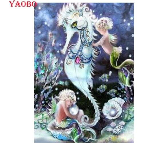 5D Diamond Mosaic full Square/Round Diamond Embroidery Little Mermaid Seahorse Diamond Painting Picture Of Rhinestones