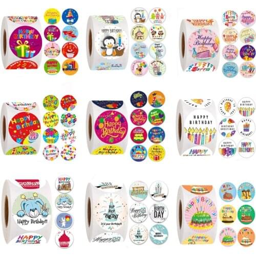 9 Style Of Round Happy Birthday Stickers For Party Gift Packaging Children’s Birthday Gifts And Cake Decor Sticker 100-500 Pcs