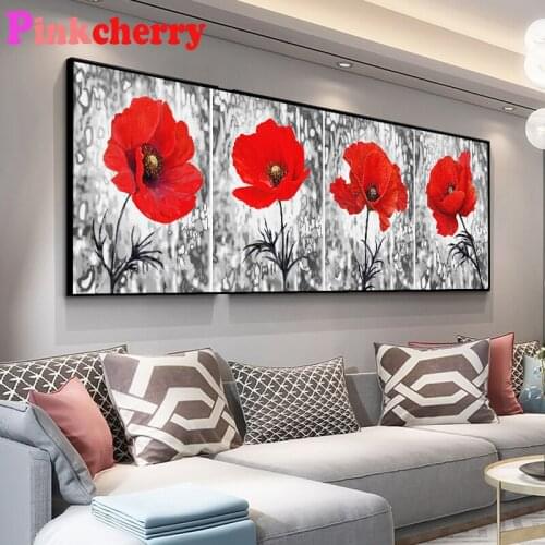 Diamond Embroidery Nordic Nordic Red Flower Picture Of Rhinestones Full Square Round Diamond Painting Large Size Cross Stitch