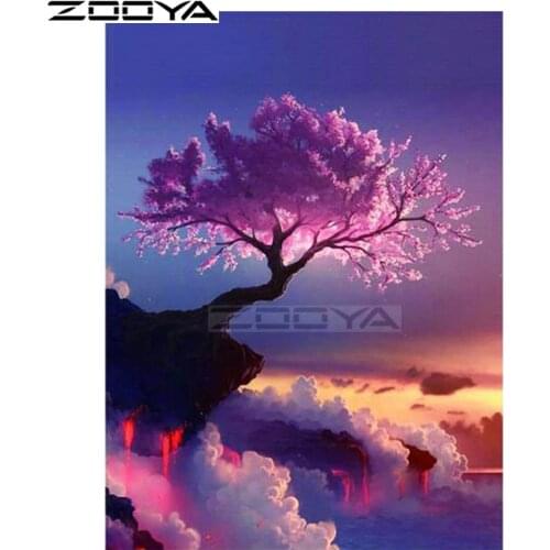 Diamond Painting Cross-Stitch Kits DIY Diamond Embroidery Purple tree sky Pictures Of Rhinestones Paintings By Numbers R2445