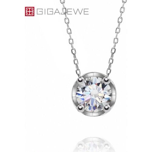 GIGAJEWE 1.5ct 7.5mm EF Round 18K White Gold Plated 925 Silver Moissanite Necklace Diamond Test Passed Jewelry Girlfriend Gift