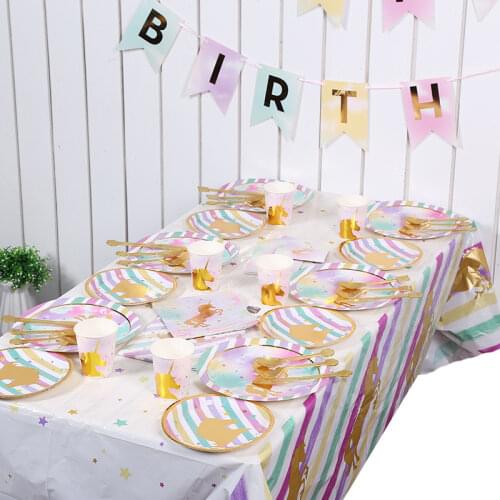 Hot Gold Unicorn Theme Party Disposable Tableware Kit Kids Unicorn Birthday Party Decorations Baby Shower Dessert Table Decor
