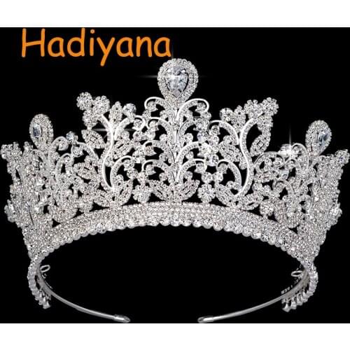 Hadiyana New AAA CZ Wedding Crowns Copper Luxury Rhinestone Bridal Hair Tiaras Flowers Spread Out Female Crown Party BC3797