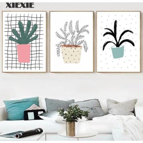 Ins Style Plant Leaves Canvas Painting Potted Posters Hd Prints Nordic Wall Art Pictures for Living Room Home Decoration