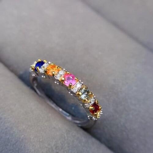 KJJEAXCMY fine jewelry 925 sterling silver inlaid Natural color sapphire New Girl fashion rainbow color gem ring support test