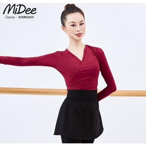 MiDee Short Coat Women Long Sleeves Sexy V Neckline Lace-up Crop Shirt Girls Modern Ballet Top Classical Dance Costume Adult