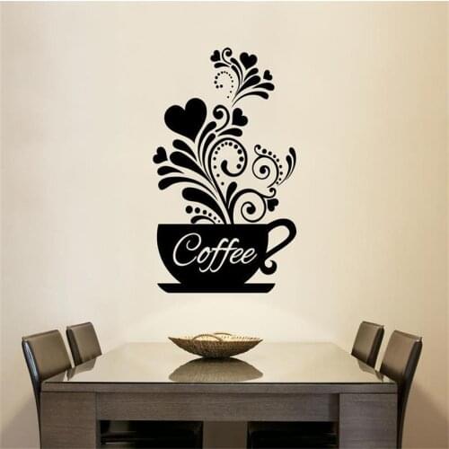 Creative Flower Vine Wall Coffee Cup Sticker For Cafe Restaurant Decoration Decals Kitchen Hand Carved Stickers