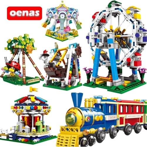 City Friends MOC Lepining Bricks Amusement Park Equipment Ferris Wheel Carousel Model Kit Building Blocks Kids Girls Toys Gift