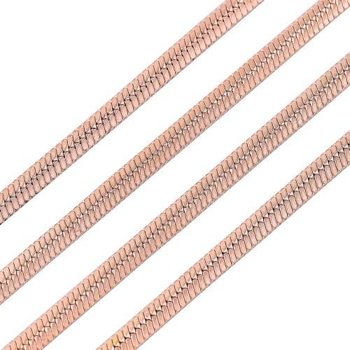 Fashion Width 1/2mm Women and Men Flat Chain Stainless Steel Necklace For High Quality Rose Gold Color Chain Jewelry