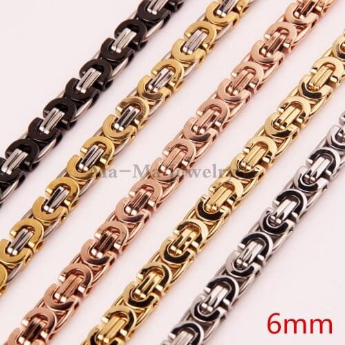 6mm 7inch-40inch Flat Byzantine Chain Stainless Steel Mens Necklace Chain Jewelry