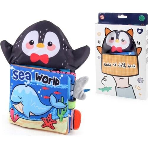Soft Animal Cloth Books 3D Design Interactive Touch Feel Crinkle Book for Babies with Tails Washable Educational Toy