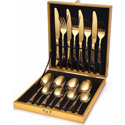 Kitchen Tableware Sets Stainless Steel Cutlery Golden Cutlery Fork Spoon Knife Set Box Dinnerware Sets Fork Spoons Knives 2020