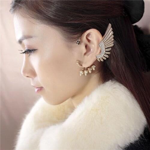 2019 New Women Nightclub Without Pierced Skull Angel Wings Hanging Pendant Tassel Ear Studs Female Fashion Angel Clip Earrings
