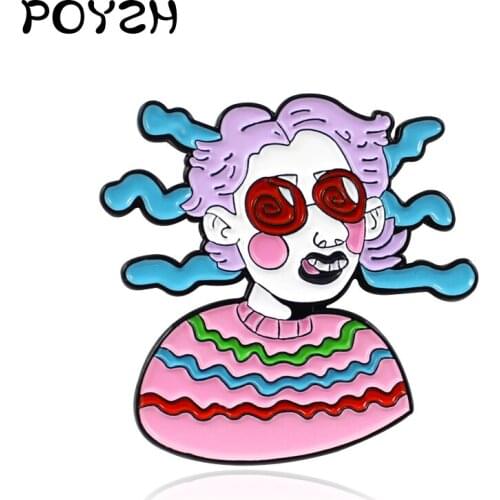 New Originality Enamel Brooches Enamel Pins terror Make faces girl broche Funny princess Halloween gift jewelry Lapel badge