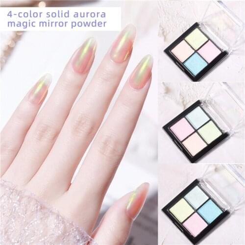 4 Color Solid Aurora Powder for Nails Shimmer Mirror Mermaid Glitter Pigment Rub Dust UV Gel Polish Manicure DIY Nail Art Decor